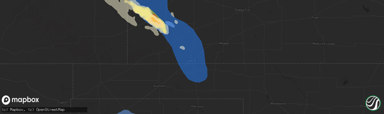 Hail map in Liberal, KS on August 2, 2025