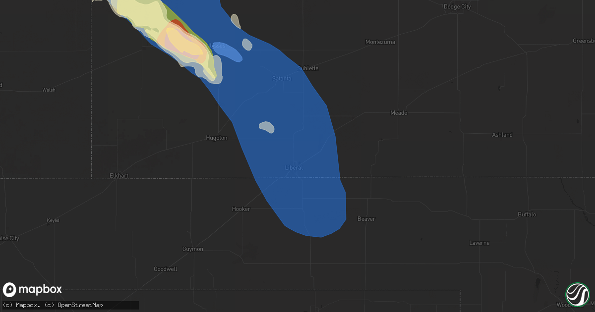Hail map in Liberal, KS on August 2, 2025