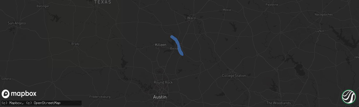 Hail map in Little River Academy, TX on August 2, 2025