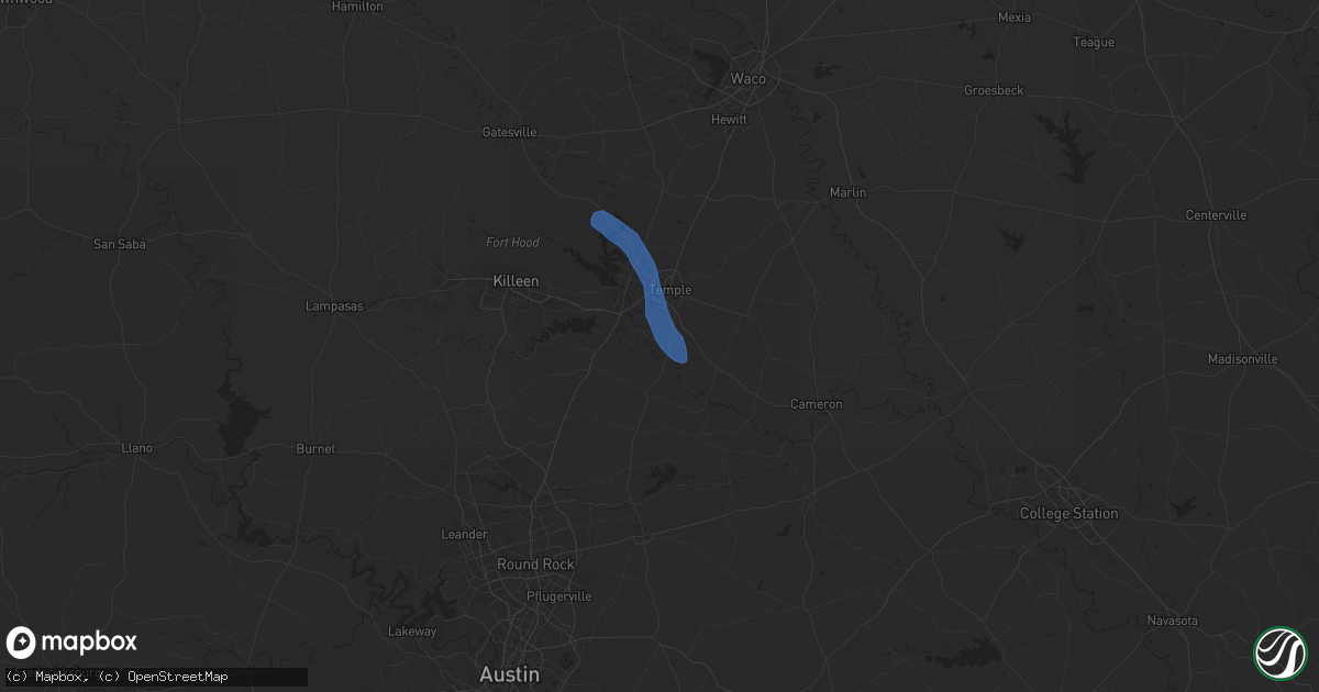 Hail map in Little River Academy, TX on August 2, 2025