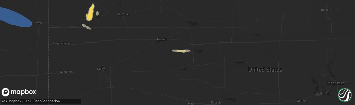 Hail map in Logan, KS on August 2, 2025
