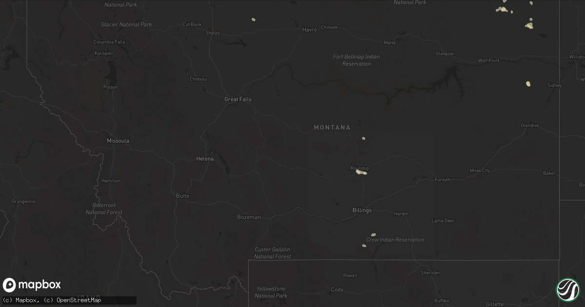 Hail map in Montana on August 2, 2025
