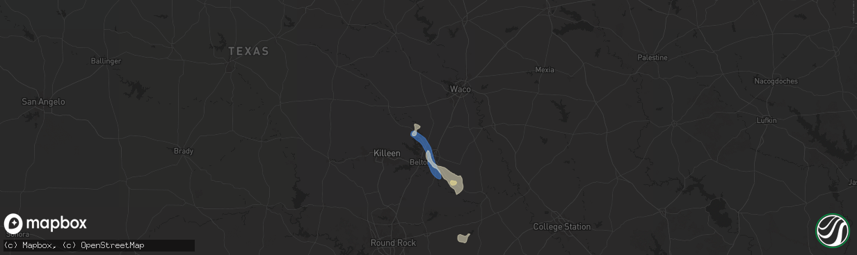 Hail map in Moody, TX on August 2, 2025