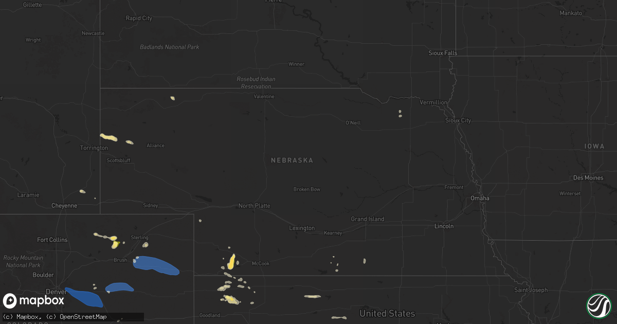 Hail map in Nebraska on August 2, 2025