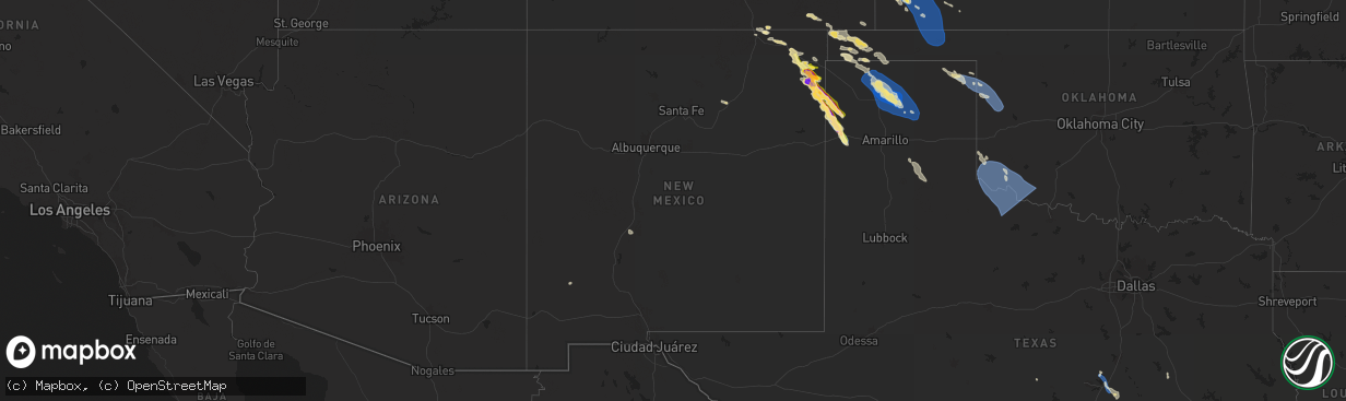 Hail map in New Mexico on August 2, 2025