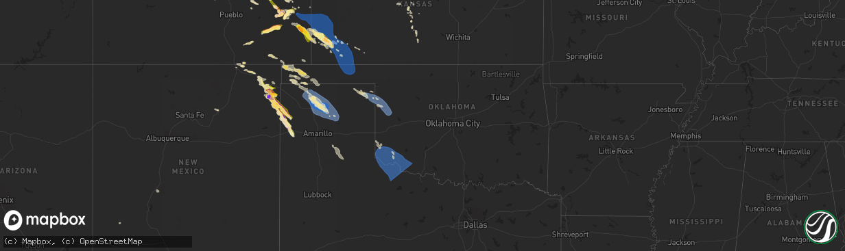 Hail map in Oklahoma on August 2, 2025