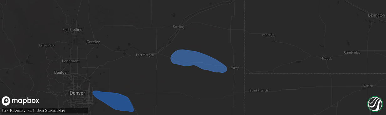 Hail map in Otis, CO on August 2, 2025