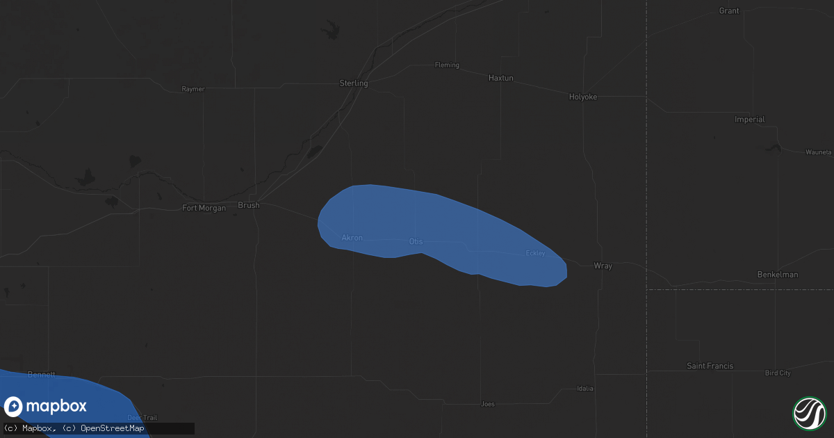 Hail map in Otis, CO on August 2, 2025