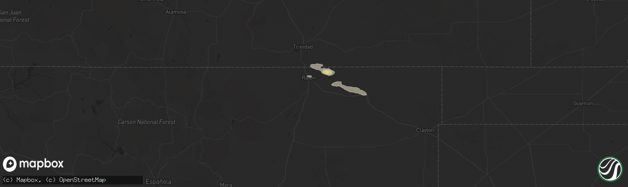 Hail map in Raton, NM on August 2, 2025
