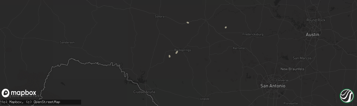 Hail map in Rocksprings, TX on August 2, 2025