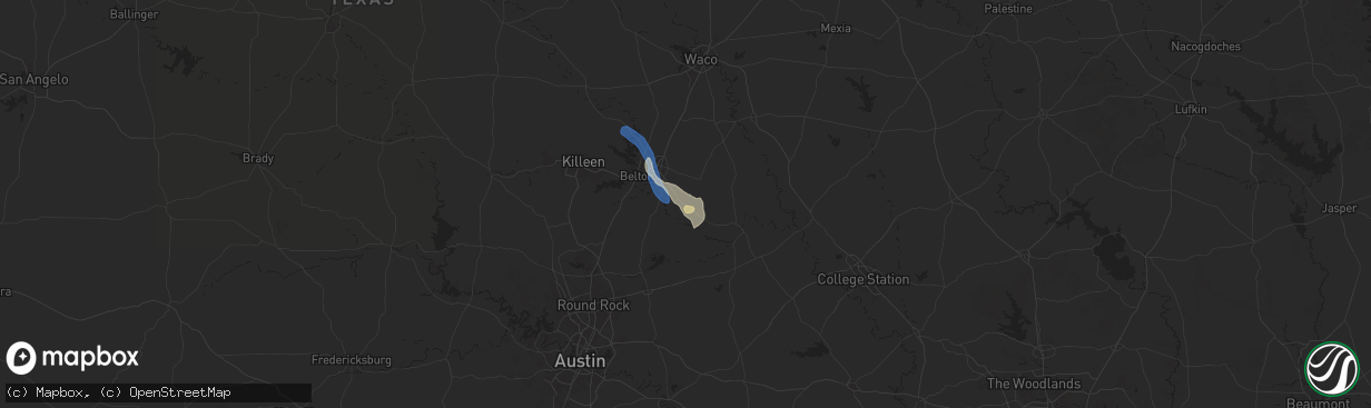 Hail map in Rogers, TX on August 2, 2025