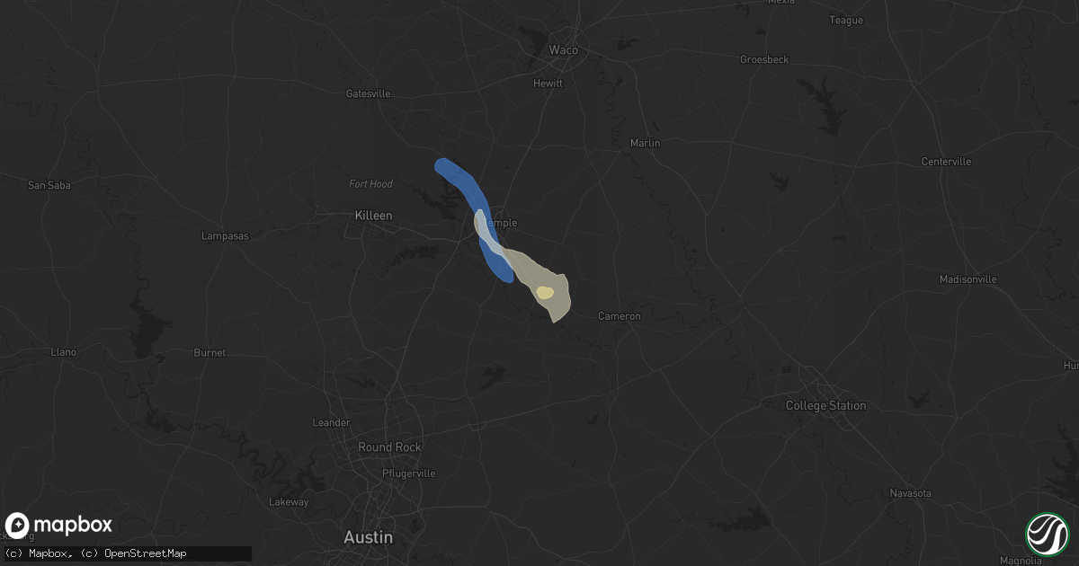 Hail map in Rogers, TX on August 2, 2025