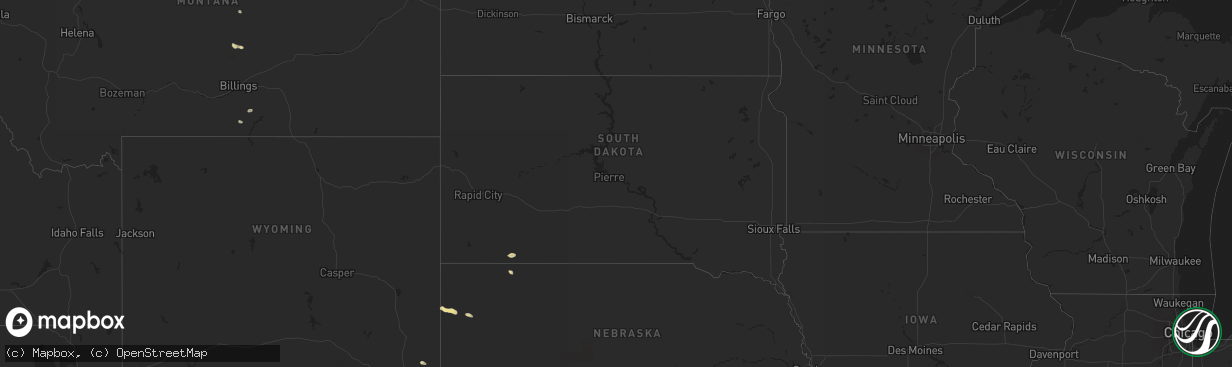 Hail map in South Dakota on August 2, 2025