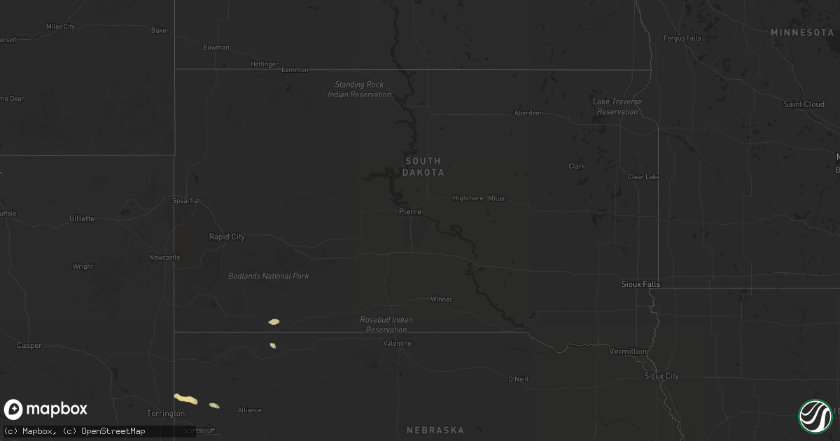 Hail map in South Dakota on August 2, 2025