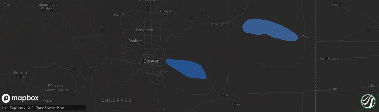 Hail map in Strasburg, CO on August 2, 2025