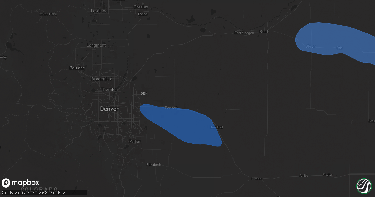 Hail map in Strasburg, CO on August 2, 2025