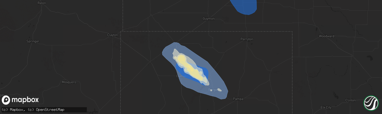 Hail map in Sunray, TX on August 2, 2025