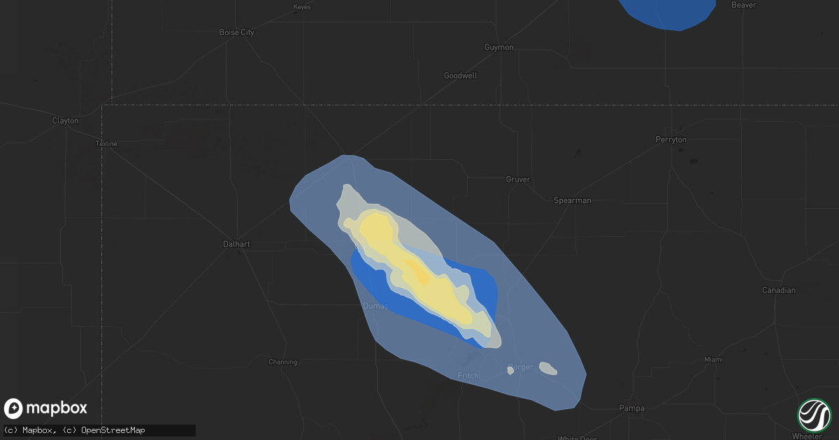 Hail map in Sunray, TX on August 2, 2025