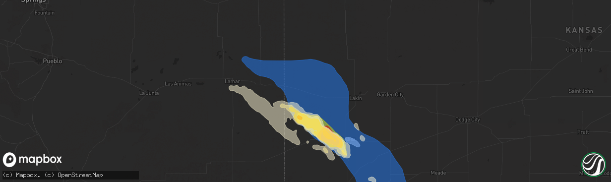 Hail map in Syracuse, KS on August 2, 2025