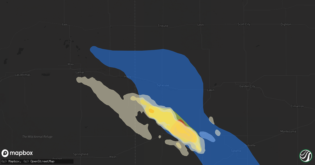 Hail map in Syracuse, KS on August 2, 2025