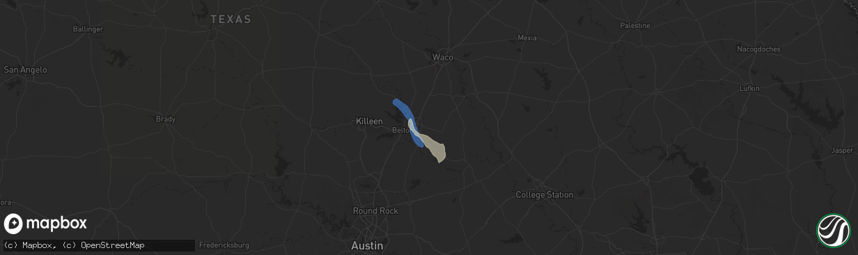 Hail map in Temple, TX on August 2, 2025