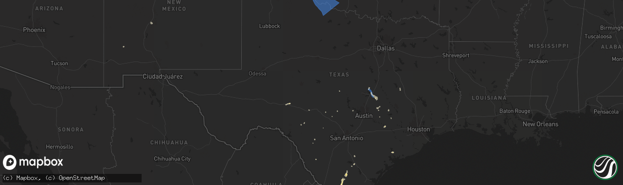 Hail map in Texas on August 2, 2025