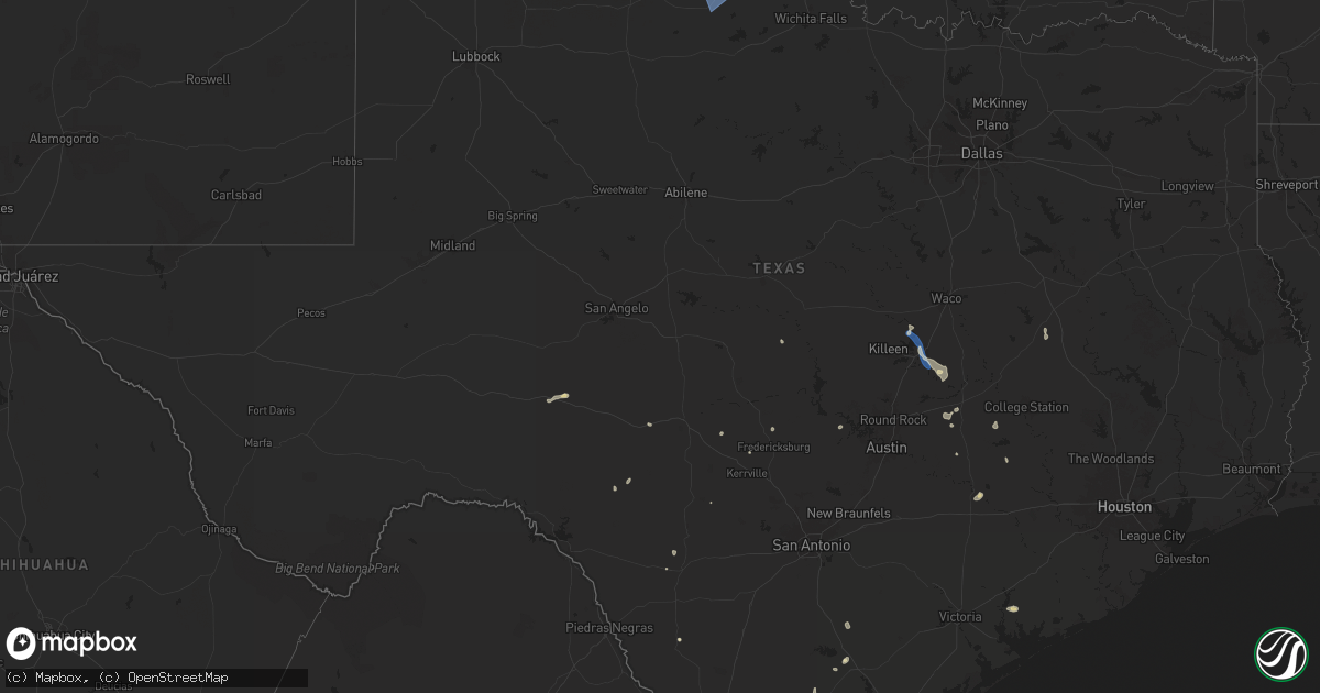 Hail map in Texas on August 2, 2025