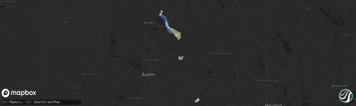 Hail map in Thorndale, TX on August 2, 2025