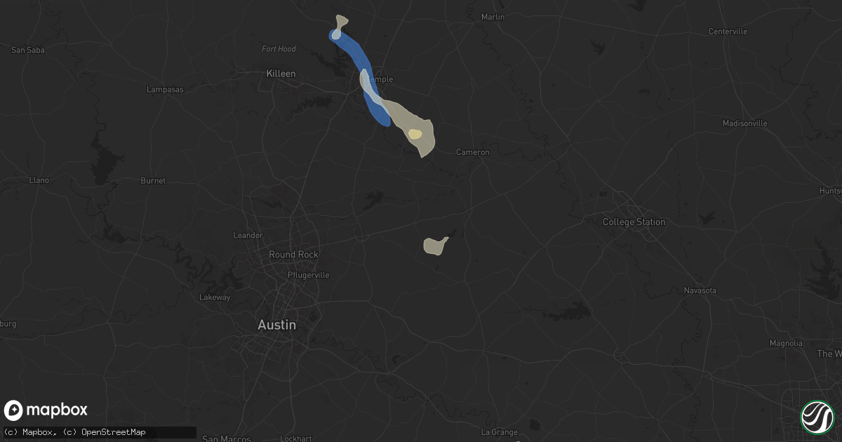 Hail map in Thorndale, TX on August 2, 2025