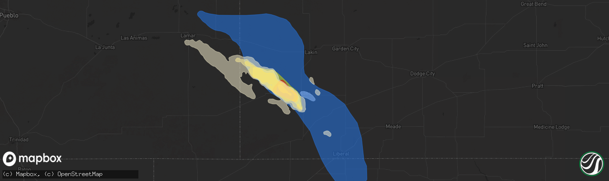 Hail map in Ulysses, KS on August 2, 2025