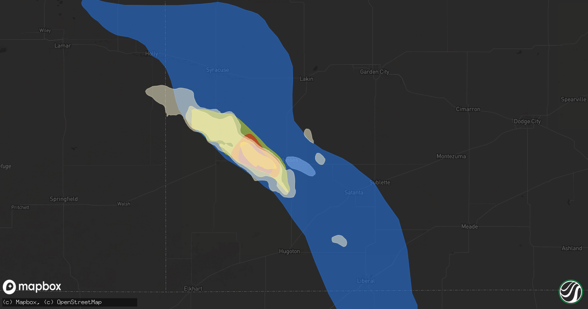 Hail map in Ulysses, KS on August 2, 2025