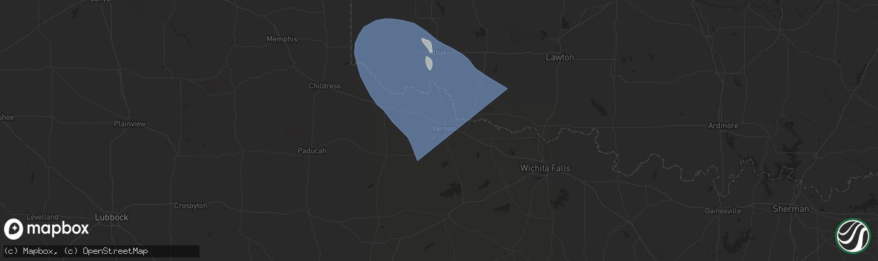 Hail map in Vernon, TX on August 2, 2025