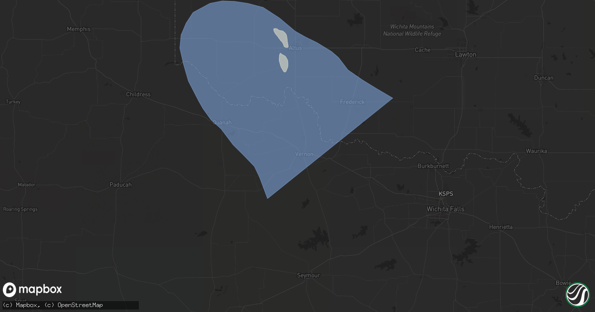 Hail map in Vernon, TX on August 2, 2025