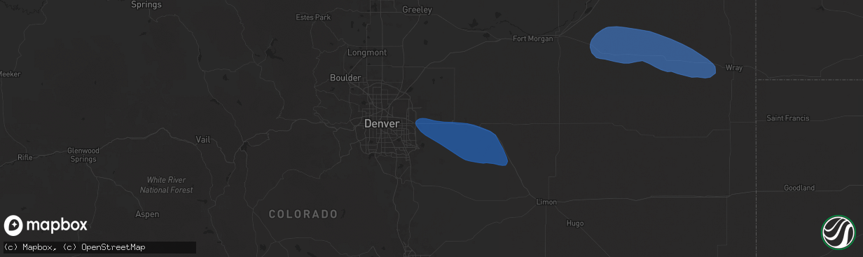 Hail map in Watkins, CO on August 2, 2025