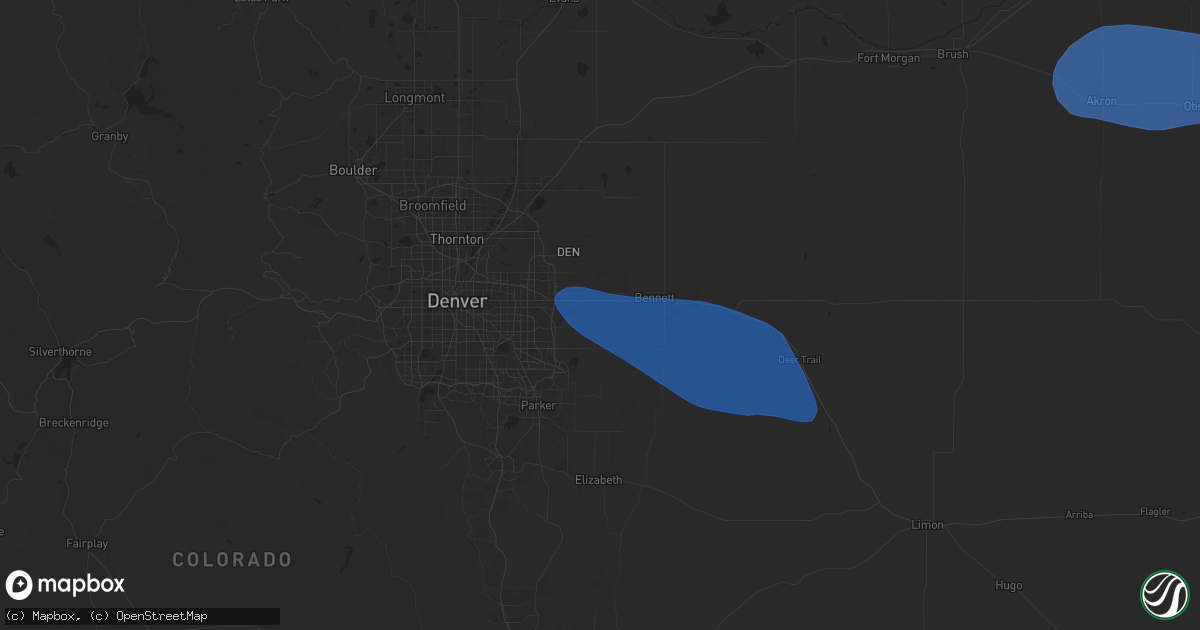 Hail map in Watkins, CO on August 2, 2025