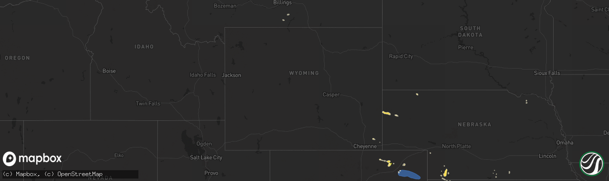 Hail map in Wyoming on August 2, 2025
