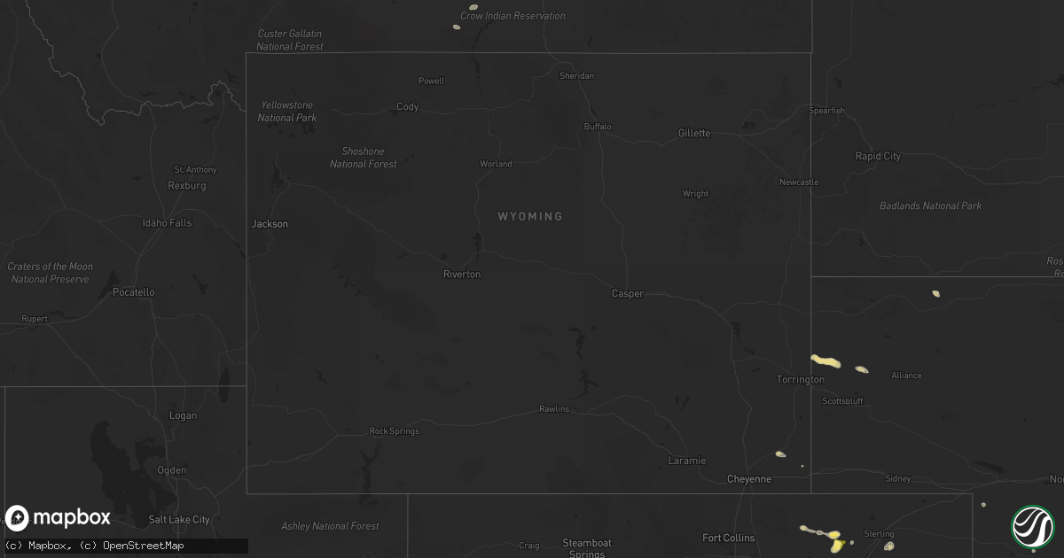 Hail map in Wyoming on August 2, 2025