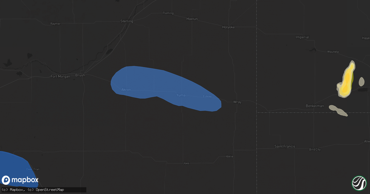 Hail map in Yuma, CO on August 2, 2025