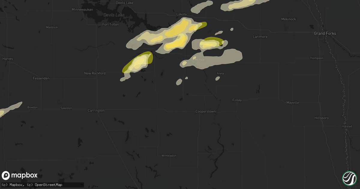 Hail map in Binford, ND on August 2, 2026