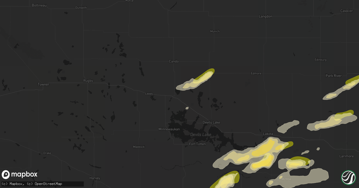 Hail map in Churchs Ferry, ND on August 2, 2026