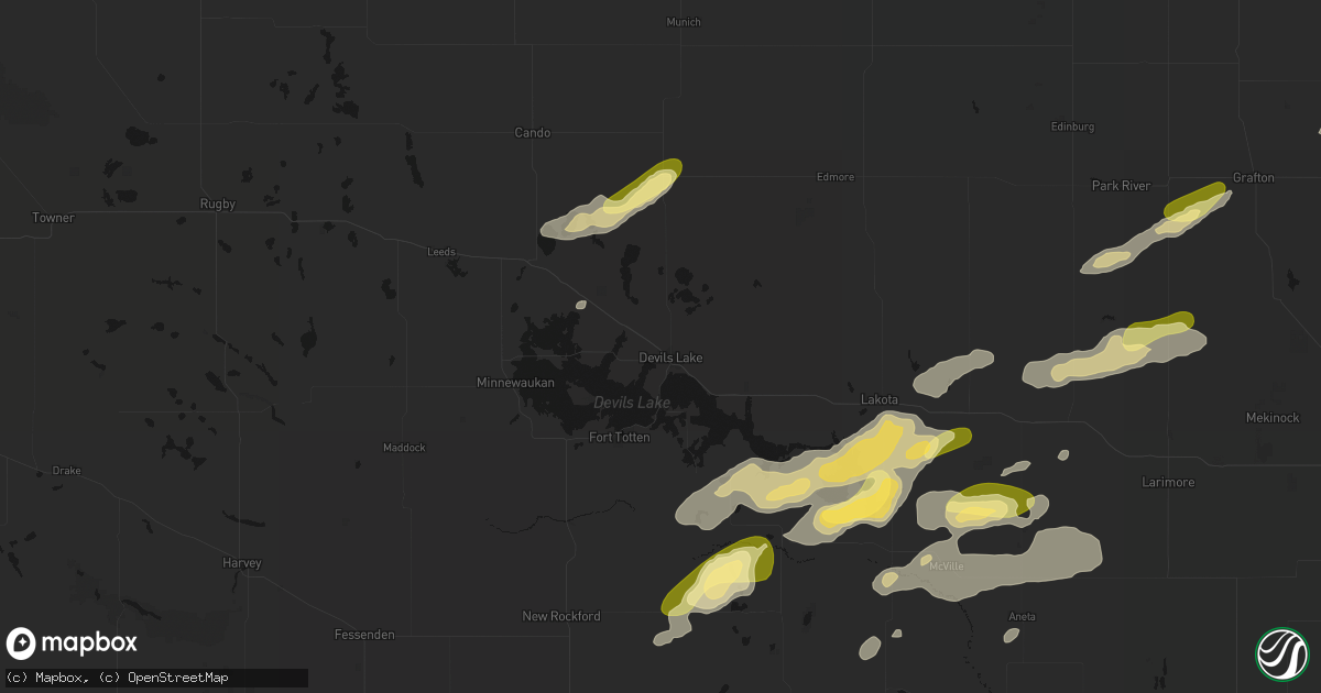 Hail map in Devils Lake, ND on August 2, 2026
