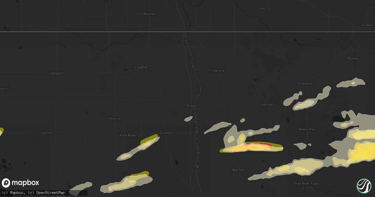 Hail map in Drayton, ND on August 2, 2026
