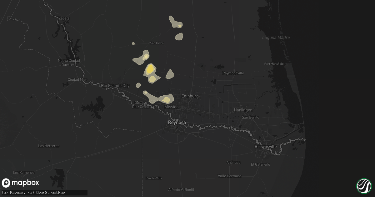 Hail map in Edinburg, TX on August 2, 2026