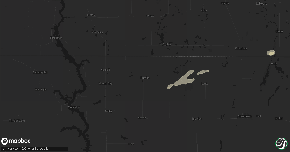 Hail map in Eureka, SD on August 2, 2026