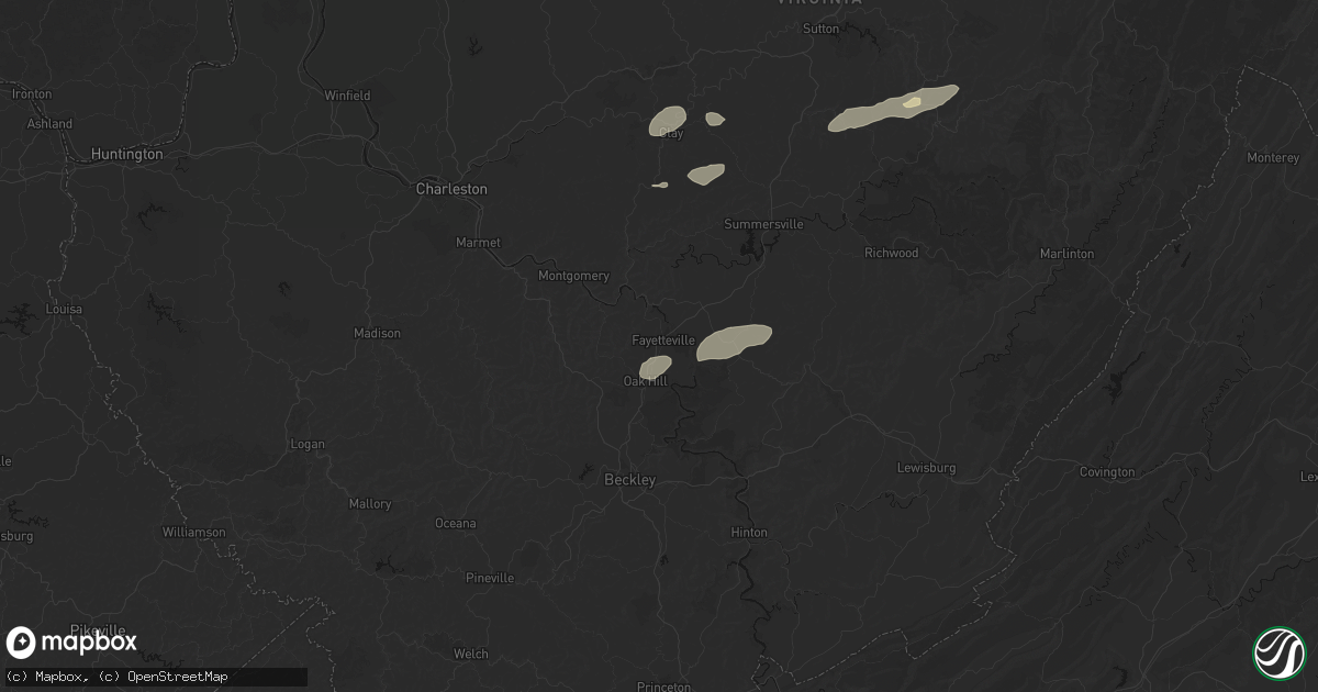 Hail map in Fayetteville, WV on August 2, 2026