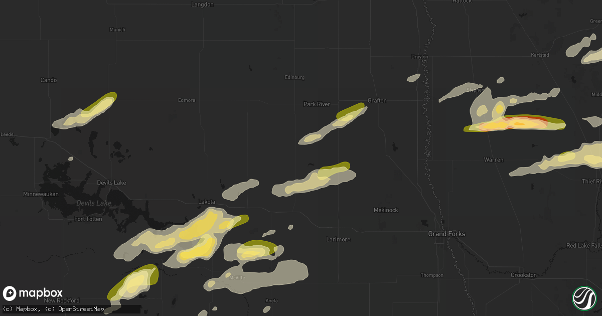 Hail map in Fordville, ND on August 2, 2026
