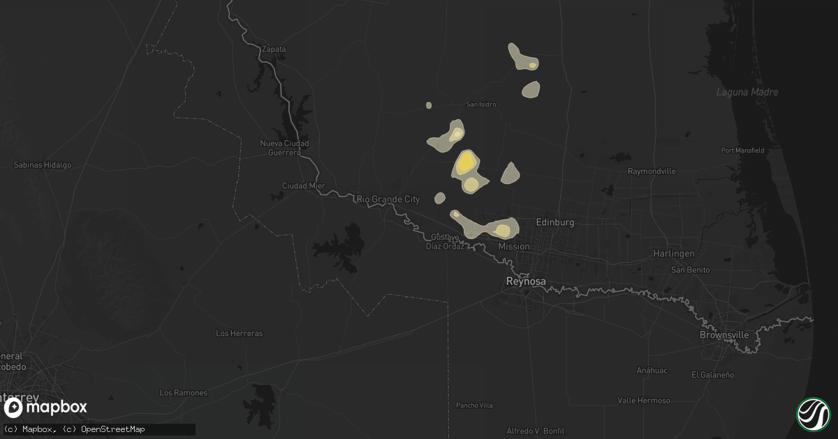 Hail map in Garciasville, TX on August 2, 2026