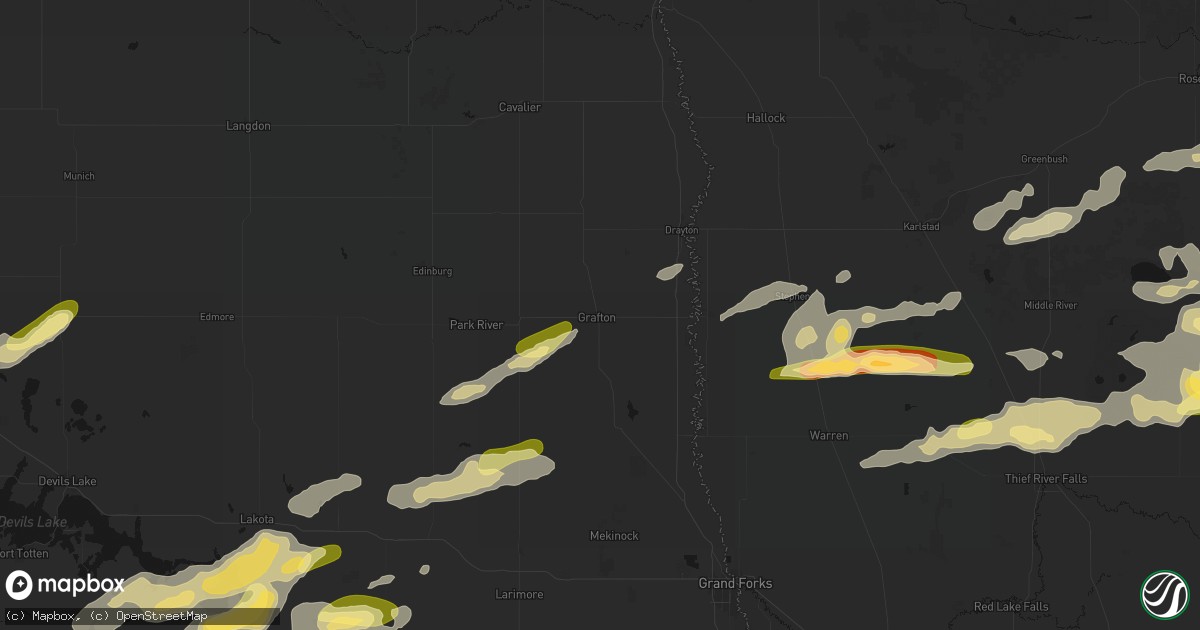 Hail map in Grafton, ND on August 2, 2026