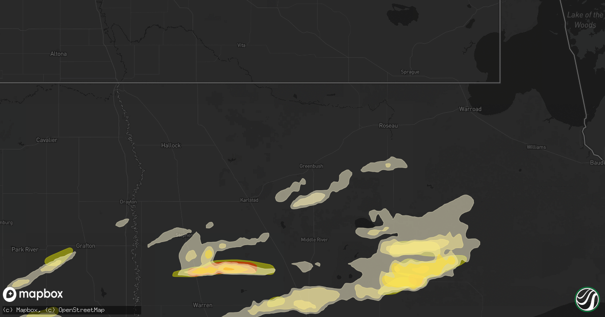 Hail map in Greenbush, MN on August 2, 2026