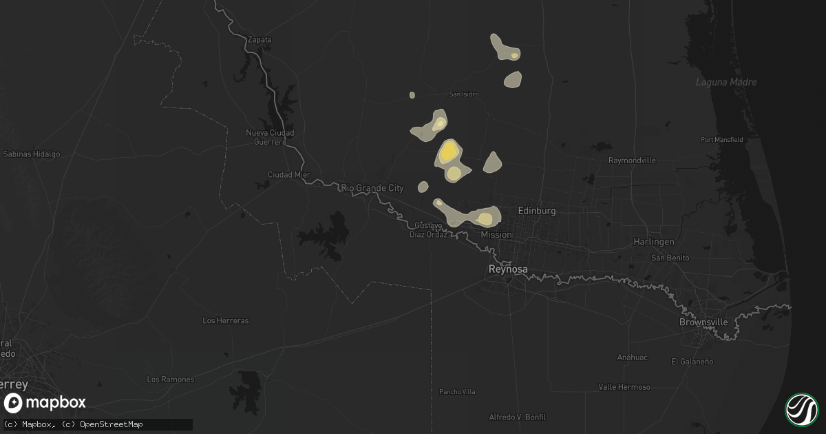 Hail map in Grulla, TX on August 2, 2026